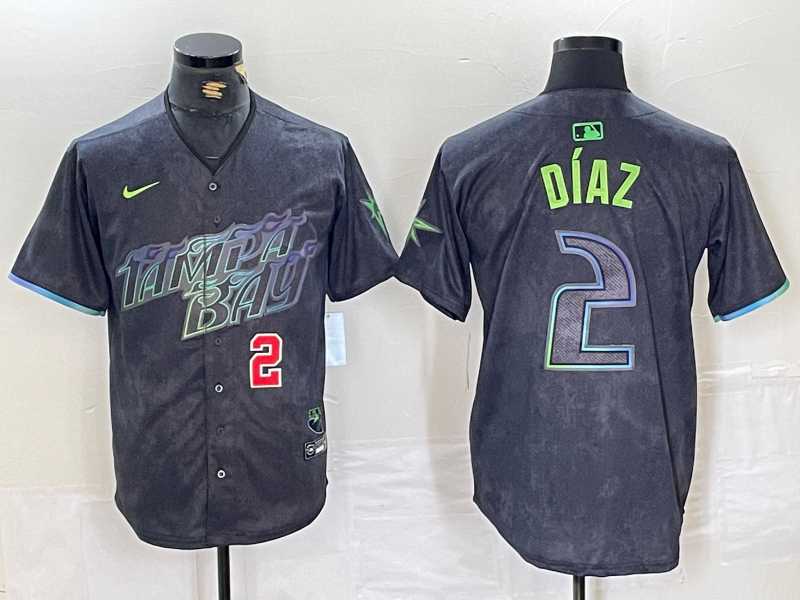 Mens Tampa Bay Rays #2 Yandy Diaz Number Charcoal 2024 City Connect Limited Stitched Jerseys